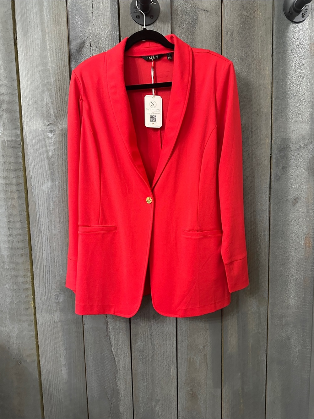 IMAN Bright Red Single-Button Shawl Collar Blazer